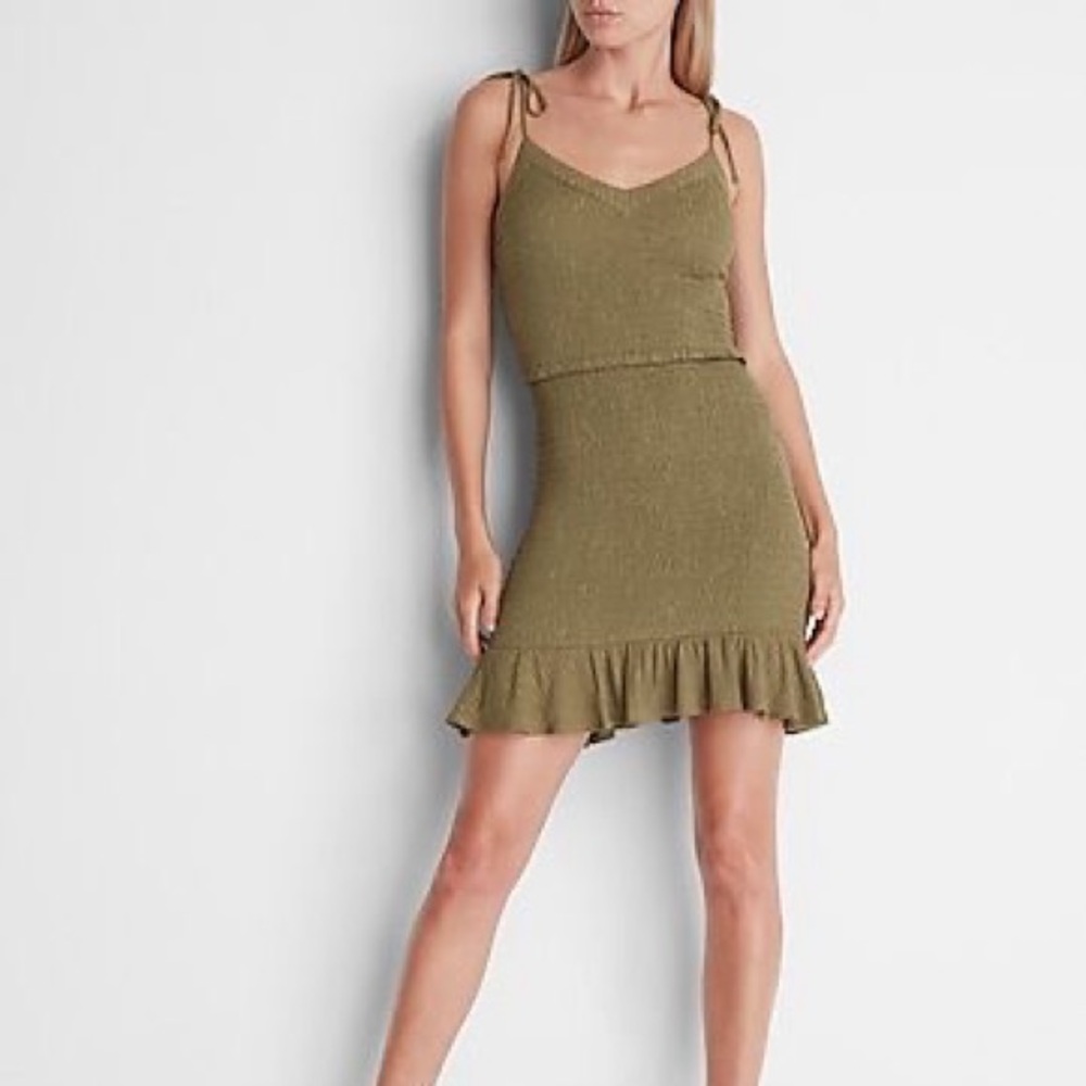 Express Olive Mini Dress with Ruffle Detail